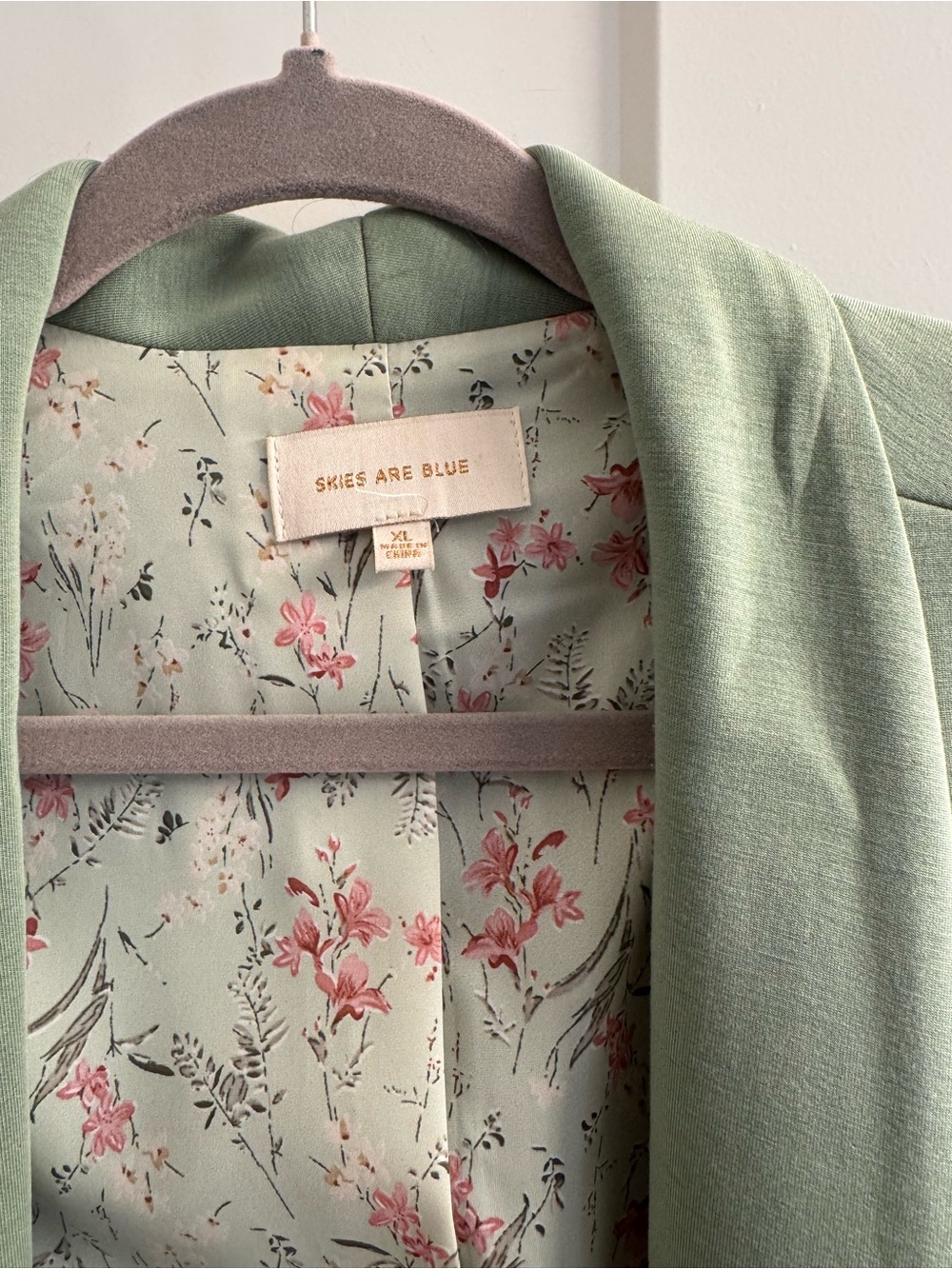 Skies Are Blue Mint Green Open-Front Blazer with Floral Lining - Picture 3 of 3